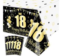 XJLANTTE 18th Black and Gold Party Tablecloths - 4Pcs Gold Black Birthday Decorations Tablecloth Rectangular Table Cover Birthday Table Decorations for Indoor or Outdoor, 51 x 86.6 Inch
