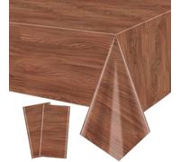 XJLANTTE 2Pcs Wood Grain Tablecloths, Rustic Table Covers, Rectangular Brown Wood Tablecloth for Rustic Party, Western Barn Themed Birthday Party, Cowboy Party Decorations, 51 x 86.6 Inch