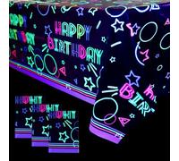 XJLANTTE 4 Pack Glow Party Tablecloth Supplies - Neon Plastic Birthday Table Cover, Black Light Fluorescence Rectangle Table Cloth 51"x86.6" for Glow in The Dark Birthday Party Decorations
