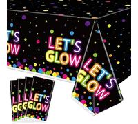 XJLANTTE 4 Pack Neon Plastic Table Covers - Black Light Table Cloths for Glow in The Dark Birthday Party Decorations, 51"x86.6"