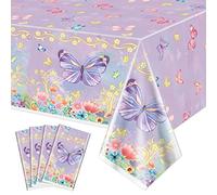 XJLANTTE 4 Pcs Butterfly Party Tablecloths - Butterfly Birthday Decorations Tablecloth Colorful Rectangular Table Covers with Butterfly Design for Spring Party Decorations, 51 x 86.6 Inch
