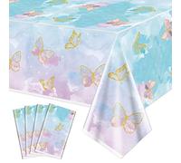 XJLANTTE 4 Pcs Butterfly Party Tablecloths - Butterflys Birthday Decorations Tablecloth Colorful Rectangular Table Covers with Butterfly Design for Spring Party Decorations, 51 x 86.6 Inch