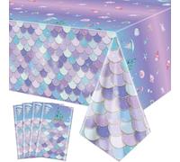 XJLANTTE 4 Pcs Mermaid Tablecloths, Rectangular Ocean Sea Fish Scales Table Cloths for Girls Under the Sea Baby Shower Party Supplies, 51x106