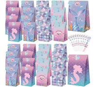 XJLANTTE 40 Pcs Mermaid Goodie Bags - Party Favor with Stickers, Paper Gift Bags, Scale for Kids Girls Under The Sea Themed Little Decorations