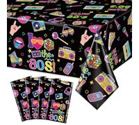 XJLANTTE 4Pcs 80s Party Plastic Tablecloths - 80's Theme Table Cover, Rectangular 80s Hip Hop Table Decorations for Throwback Rock Punk Disco Birthday Party Supplies, 51 x 86.6 Inch