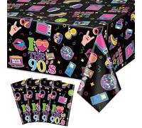 XJLANTTE 4Pcs 90's Party Plastic Tablecloths - Back to The 90's Theme Table Cover, Rectangular 90s Hip Hop Table Decorations for Throwback Party Birthday Supplies, 51 x 86.6 Inch