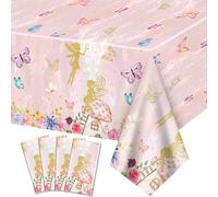 XJLANTTE 4Pcs Fairy Tablecloths - Fairy Birthday Party Table Cover, Colorful Rectangular Spring Floral for Princess Flower Fairy Party Supplies, 51 x 86.6