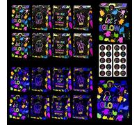 XJLANTTE Glow Neon Party Gift Bags - 20 Pcs Goodie Bags with Stickers, Fluorescent Colored Paper Treat Bags for Birthday, Family Union, Glow in the Dark Party Supplies