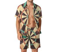 XJLAPWS Button-Down Shirt And Short Set Dart Board Men's Summer Beach Suits Outfit 2 Piece