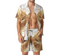 XJLAPWS Button-Down Shirt And Short Set Golden Butterfly Men's Summer Beach Suits Outfit 2 Piece