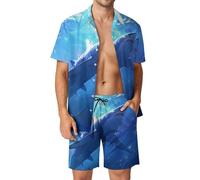 XJLAPWS Button-Down Shirt And Short Set Shark Swimming Underwater Men's Summer Beach Suits Outfit 2 Piece