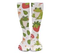 XJLAPWS Crew Socks Cute Frog Mushroom Strawberry Patterns Soft Socks Crew Sock Stockings Long Socks For Men Women