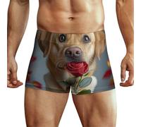 XJLAPWS Men's Underpants Labrador Dog Red Rose Flower Underwear Stretch Boxer Briefs For Man