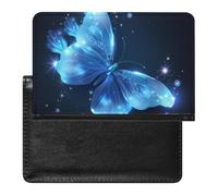 XJLAPWS Passport Cover Case Blue Butterfly Pu Leather Passport Holder Cover with Card Slot