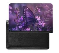XJLAPWS Passport Cover Case Butterfly Purple Flowers Pu Leather Passport Holder Cover with Card Slot