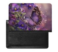 XJLAPWS Passport Cover Case Butterfly Purple Flowers Pu Leather Passport Holder Cover with Card Slot