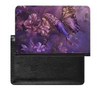 XJLAPWS Passport Cover Case Butterfly Purple Flowers Pu Leather Passport Holder Cover with Card Slot