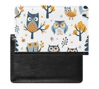 XJLAPWS Passport Cover Case Childish Owls Patterns Pu Leather Passport Holder Cover with Card Slot
