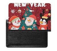 XJLAPWS Passport Cover Case Christmas Cute Snowman Penguin Features Pu Leather Passport Holder Cover with Card Slot
