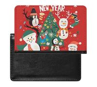 XJLAPWS Passport Cover Case Christmas Cute Snowman Penguin Features Pu Leather Passport Holder Cover with Card Slot