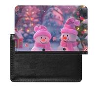 XJLAPWS Passport Cover Case Christmas Cute Snowman Pink Pu Leather Passport Holder Cover with Card Slot