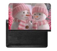 XJLAPWS Passport Cover Case Christmas Cute Snowman Pink Pu Leather Passport Holder Cover with Card Slot