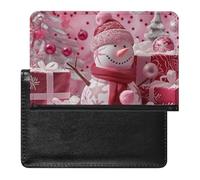 XJLAPWS Passport Cover Case Christmas Cute Snowman Pink Pu Leather Passport Holder Cover with Card Slot
