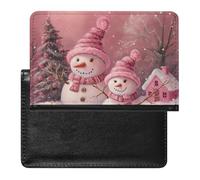XJLAPWS Passport Cover Case Christmas Cute Snowman Pink Pu Leather Passport Holder Cover with Card Slot