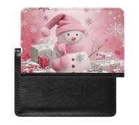 XJLAPWS Passport Cover Case Christmas Cute Snowman Pink Pu Leather Passport Holder Cover with Card Slot