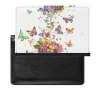 XJLAPWS Passport Cover Case Colorful Butterflies Flowers Pu Leather Passport Holder Cover with Card Slot