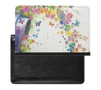 XJLAPWS Passport Cover Case Colorful Butterflies Flowers Pu Leather Passport Holder Cover with Card Slot