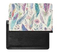 XJLAPWS Passport Cover Case Colorful Feathers and Flowers Pu Leather Passport Holder Cover with Card Slot