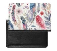 XJLAPWS Passport Cover Case Colorful Feathers and Flowers Pu Leather Passport Holder Cover with Card Slot