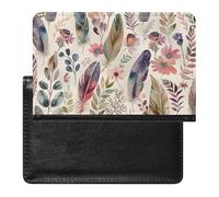 XJLAPWS Passport Cover Case Colorful Feathers and Flowers Pu Leather Passport Holder Cover with Card Slot