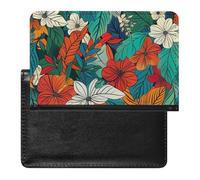 XJLAPWS Passport Cover Case Colorful Leaves Flowers Pattern Pu Leather Passport Holder Cover with Card Slot