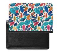 XJLAPWS Passport Cover Case Colorful Leaves Flowers Pattern Pu Leather Passport Holder Cover with Card Slot