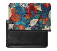 XJLAPWS Passport Cover Case Colorful Leaves Flowers Pattern Pu Leather Passport Holder Cover with Card Slot