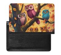 XJLAPWS Passport Cover Case Colorful Owls Autumn Tree Pu Leather Passport Holder Cover with Card Slot