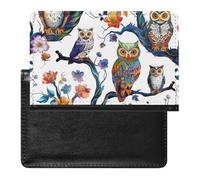 XJLAPWS Passport Cover Case Colorful Owls Flowers Butterflies Tree Pu Leather Passport Holder Cover with Card Slot