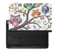 XJLAPWS Passport Cover Case Colorful Owls Flowers Butterflies Tree Pu Leather Passport Holder Cover with Card Slot
