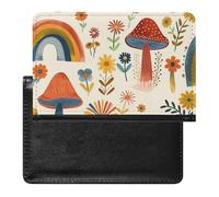 XJLAPWS Passport Cover Case Colorful Rainbow Mushroom Flowers Pattern Pu Leather Passport Holder Cover with Card Slot