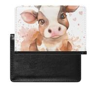 XJLAPWS Passport Cover Case Cute Cow Watercolor Pu Leather Passport Holder Cover with Card Slot