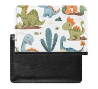 XJLAPWS Passport Cover Case Cute Dinosaurs Pattern Pu Leather Passport Holder Cover with Card Slot