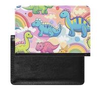 XJLAPWS Passport Cover Case Cute Dinosaurs Rainbow Patterns Pu Leather Passport Holder Cover with Card Slot