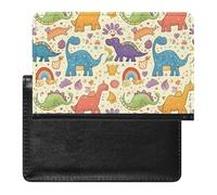 XJLAPWS Passport Cover Case Cute Dinosaurs Rainbow Patterns Pu Leather Passport Holder Cover with Card Slot