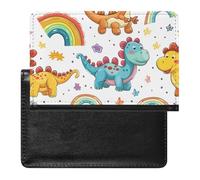 XJLAPWS Passport Cover Case Cute Dinosaurs Rainbow Patterns Pu Leather Passport Holder Cover with Card Slot