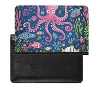 XJLAPWS Passport Cover Case Cute Octopus Fish Jellyfish Patterns Pu Leather Passport Holder Cover with Card Slot