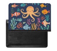 XJLAPWS Passport Cover Case Cute Octopus Fish Jellyfish Patterns Pu Leather Passport Holder Cover with Card Slot