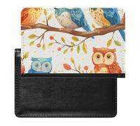 XJLAPWS Passport Cover Case Cute Owls Colorful Patterns Pu Leather Passport Holder Cover with Card Slot