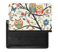 XJLAPWS Passport Cover Case Cute Owls Perched On Tee Branches Pu Leather Passport Holder Cover with Card Slot